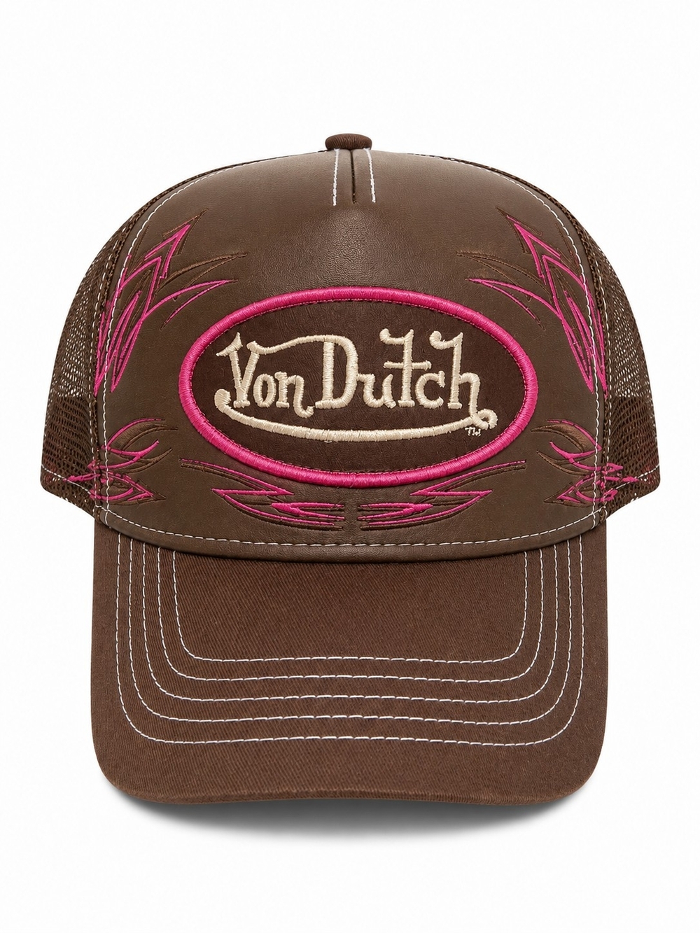 🆕️Von Dutch Brown Pink Trucker Hat Mesh Snapback NWT Embroidered